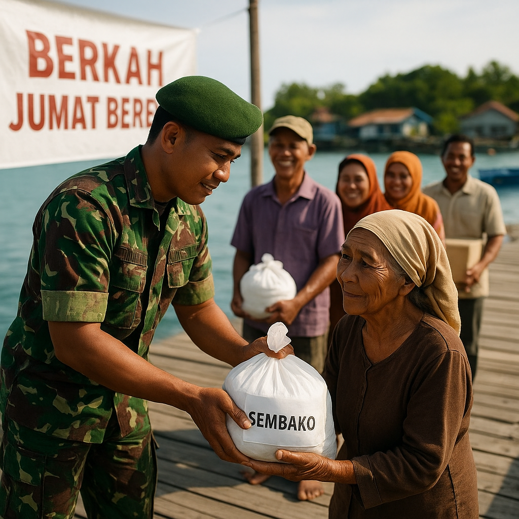 Berkah Jumat Berbagi, Babinsa Bagikan Sembako ke Warga Kurang Mampu di Kepulauan Seribu