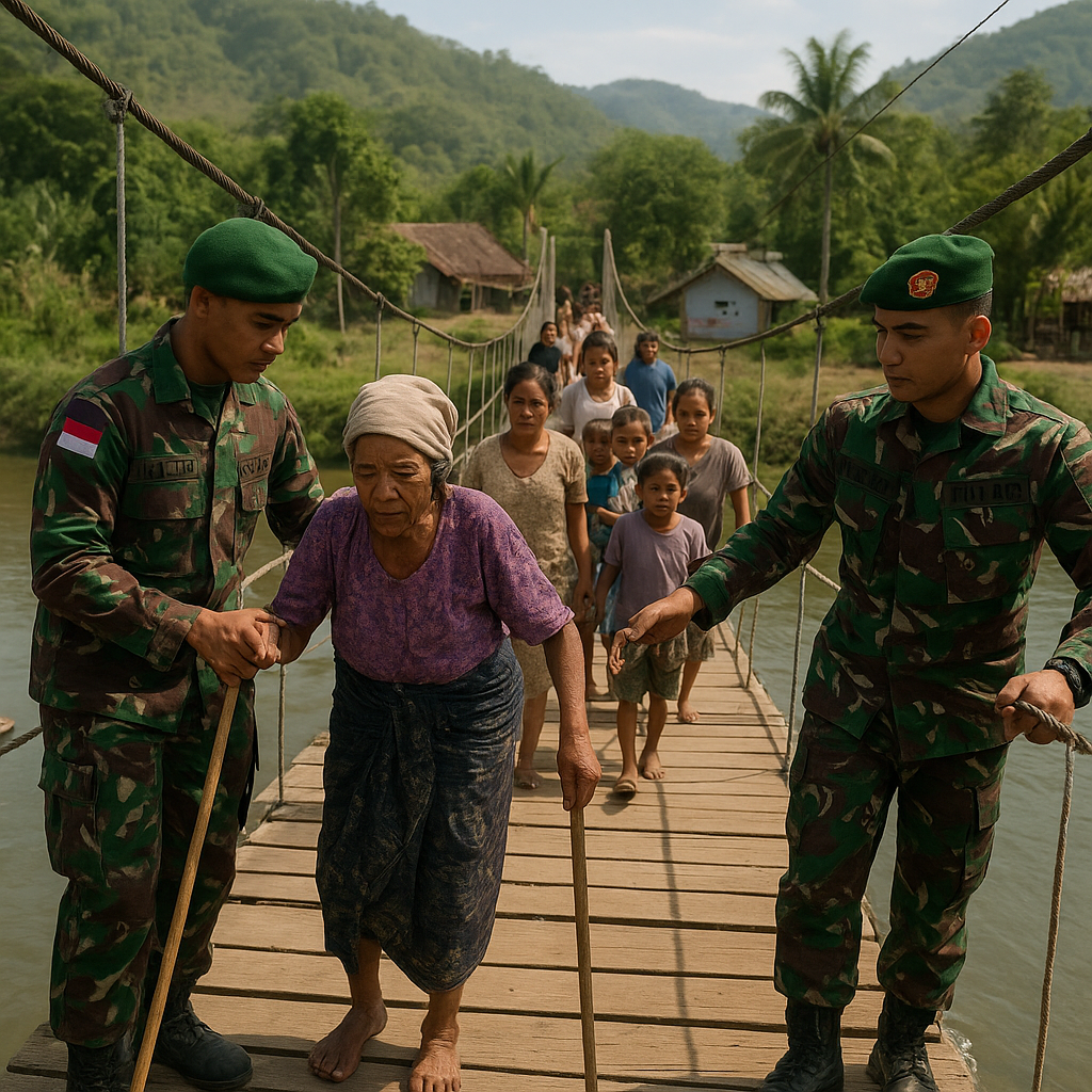 TNI AD Bangun Jembatan Gantung di Desa Terpencil Nusa Tenggara Timur, Warga Tak Lagi Susah Akses Layanan Kesehatan