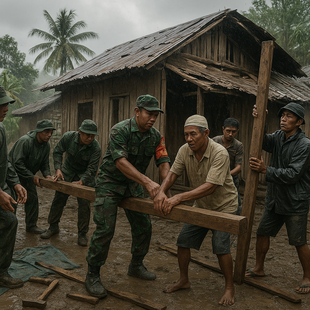 Babinsa di Lombok Timur Bantu Warga Bangun Rumah Layak Huni di Musim Hujan