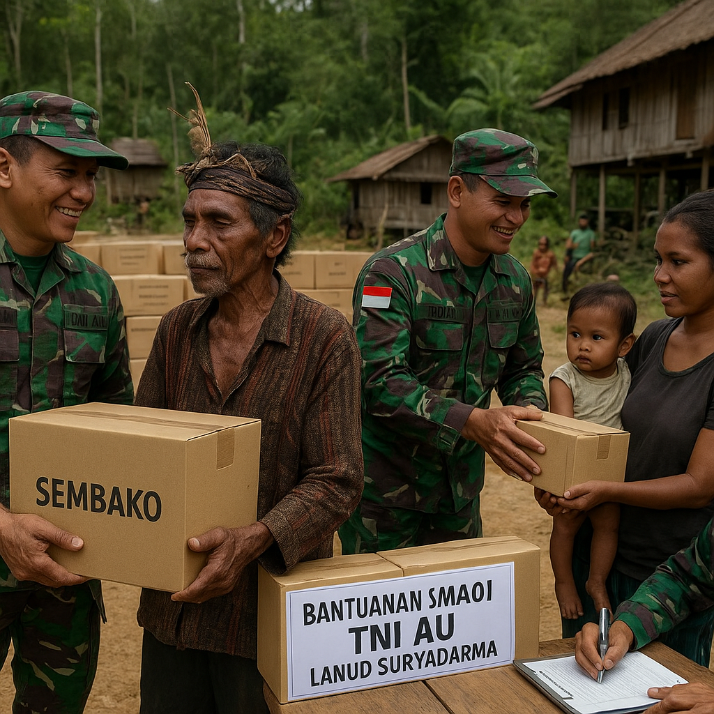 Bantuan Sembako TNI AU Salurkan ke Komunitas Adat Suku Anak Dalam