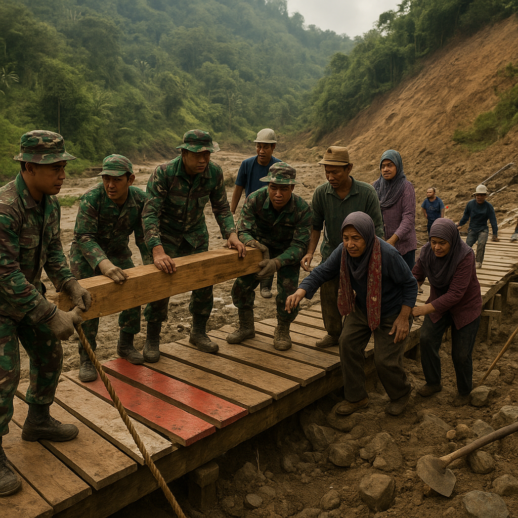 Bersatu Bangun Jembatan, Prajurit dan Warga Gayo Lues Lanjutkan Mimpi 'Garuda Merah Putih'