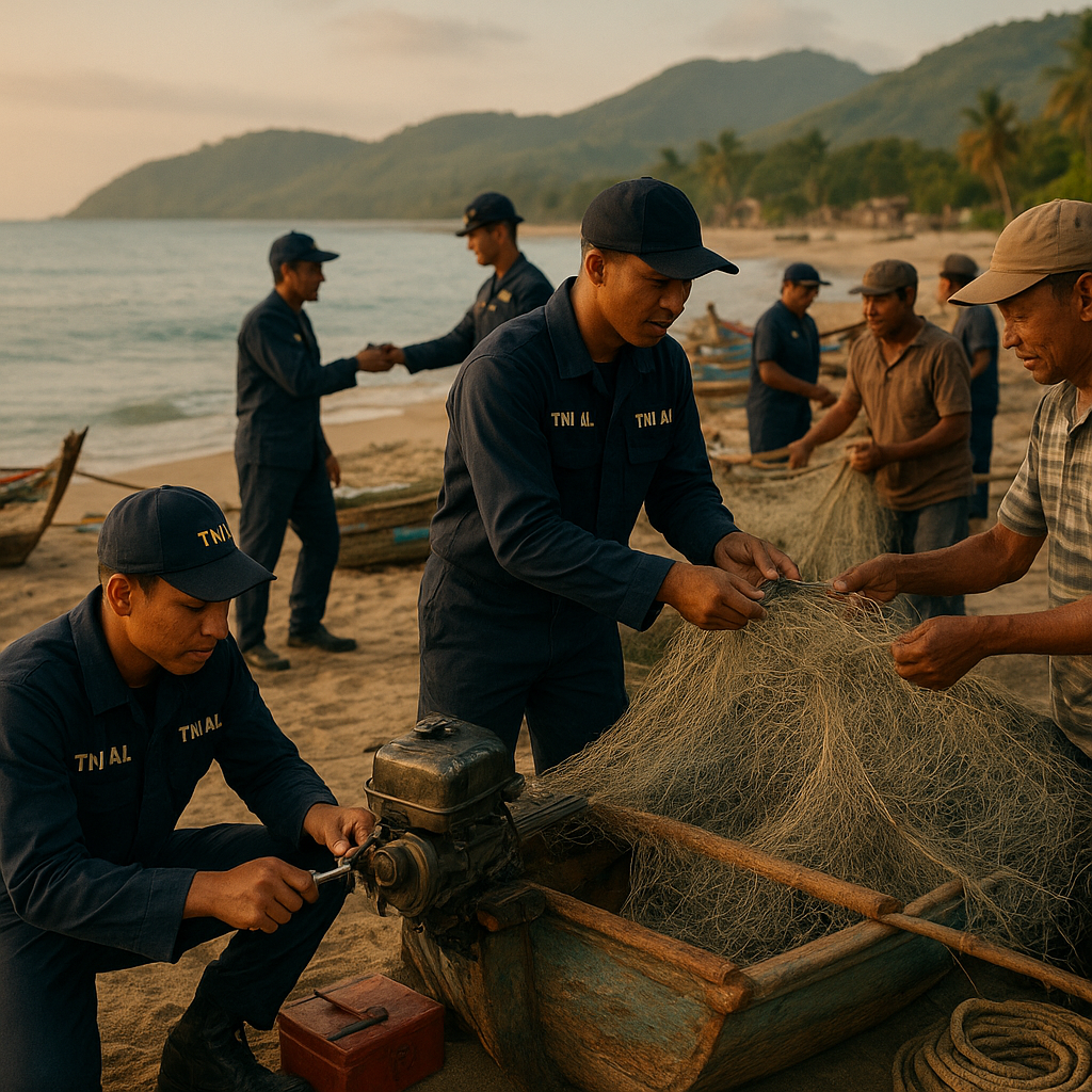 TNI AL Bantu Perbaiki Jaring dan Mesin Nelayan di Pesisir Flores, Sambut Musim Tangkap