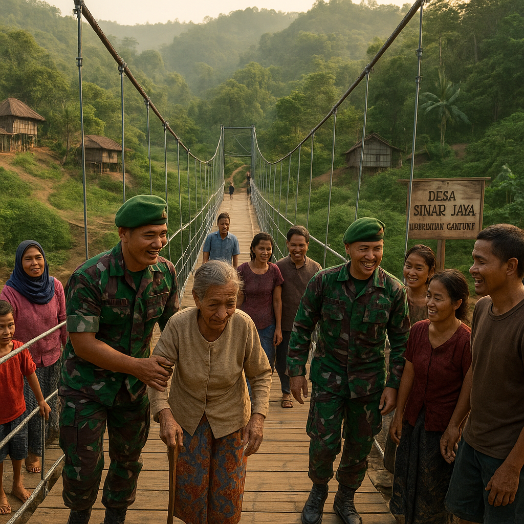 TNI Bangun Jembatan Gantung di Desa Terpencil, Warga Kini Tak Lagi Harus Memutar 10 Kilometer