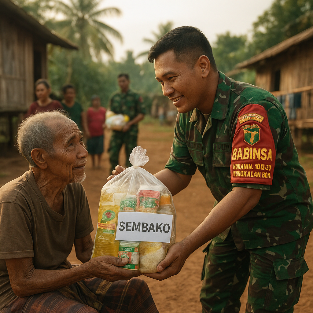 Babinsa Bagi-Bagi Sembako untuk Lansia di Pedalaman Kalimantan