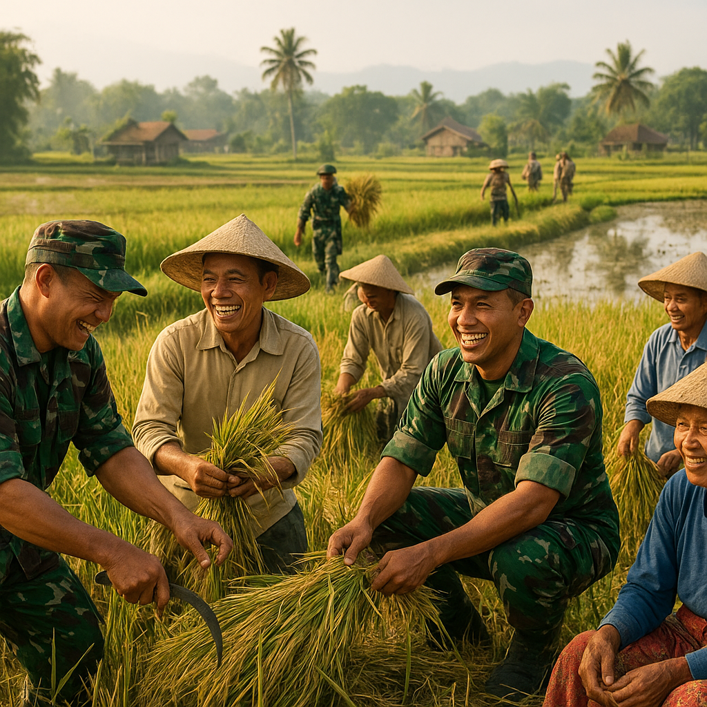 Prajurit TNI Ikut Panen Padi di Sawah Warga, Gotong Royong Ala Kampung
