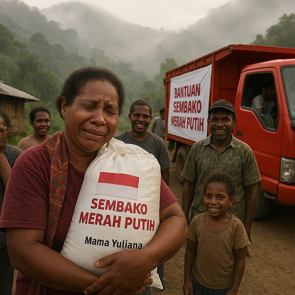 Bansos Sembako Merah Putih Tiba di Pedalaman Papua, Warga Menangis Haru