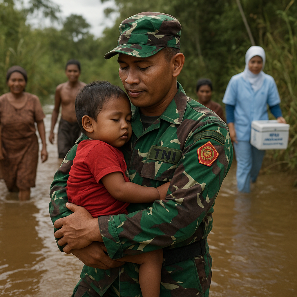 Kisah Haru: Anggota TNI Gendong Anak Suku Anak Dalam Menyeberangi Rawa Demi Vaksinasi