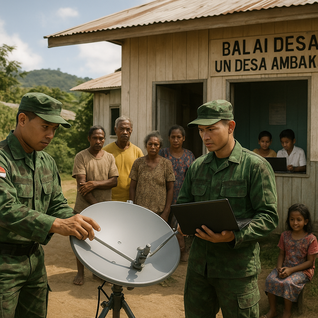 Warga Desa Tembagapura Keluhkan Sinyal Internet, TNI Bantu Pasang VSAT
