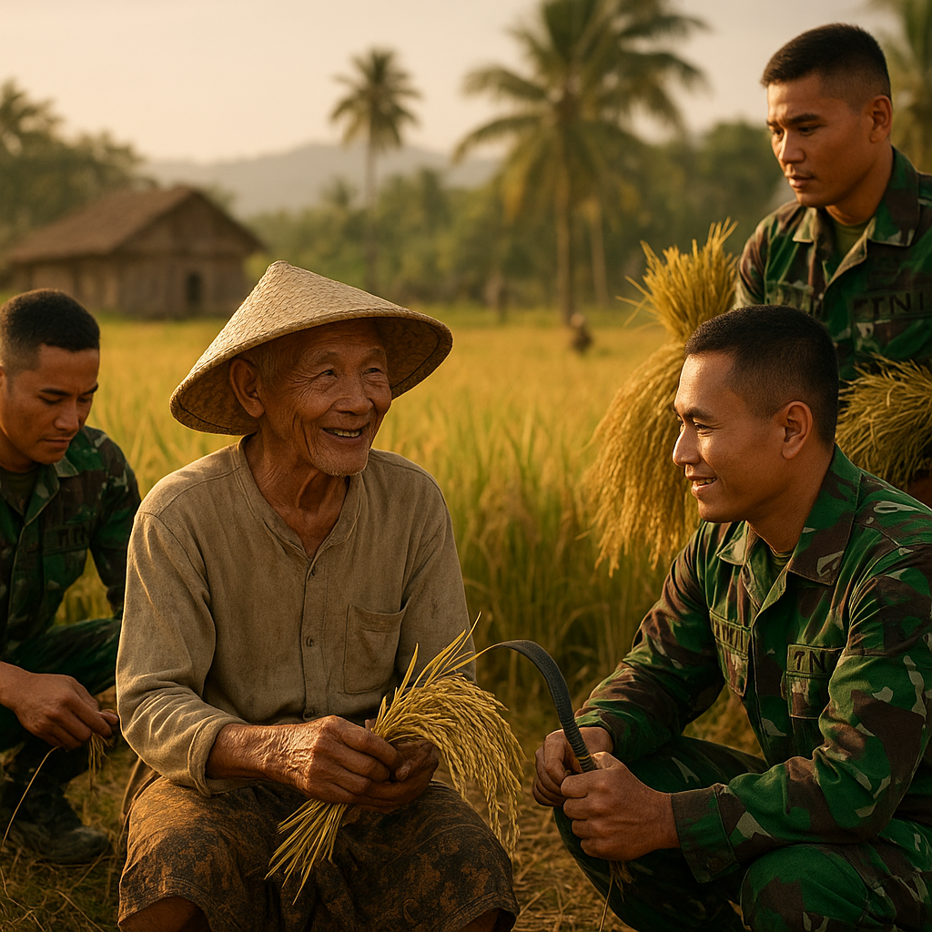 Prajurit TNI Bantu Panen Padi di Desa Terpencil, Ringankan Beban Petua Lansia