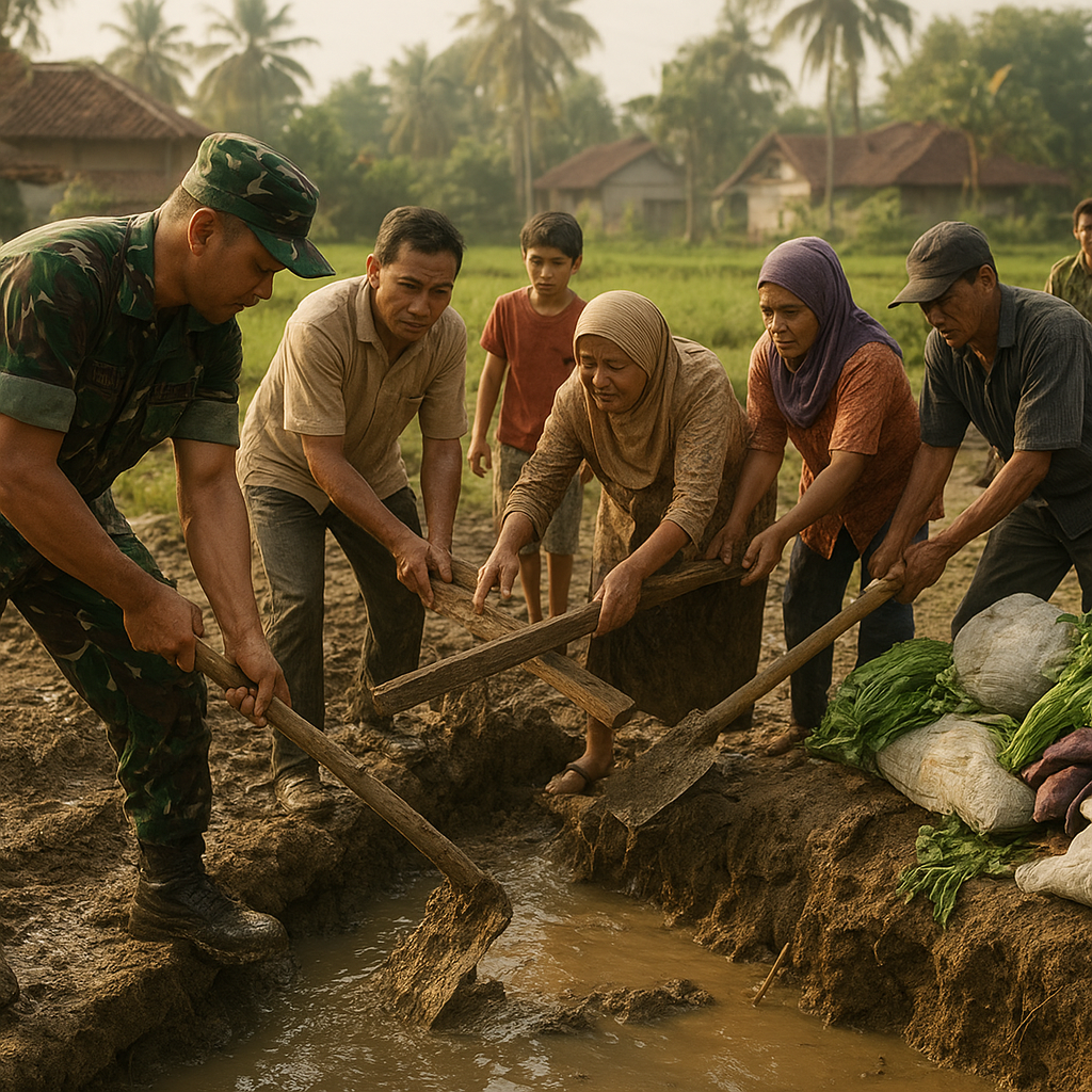 Dari Medan Latihan ke Kebun Warga: Prajurit TNI Bantu Perbaiki Irigasi yang Rusak