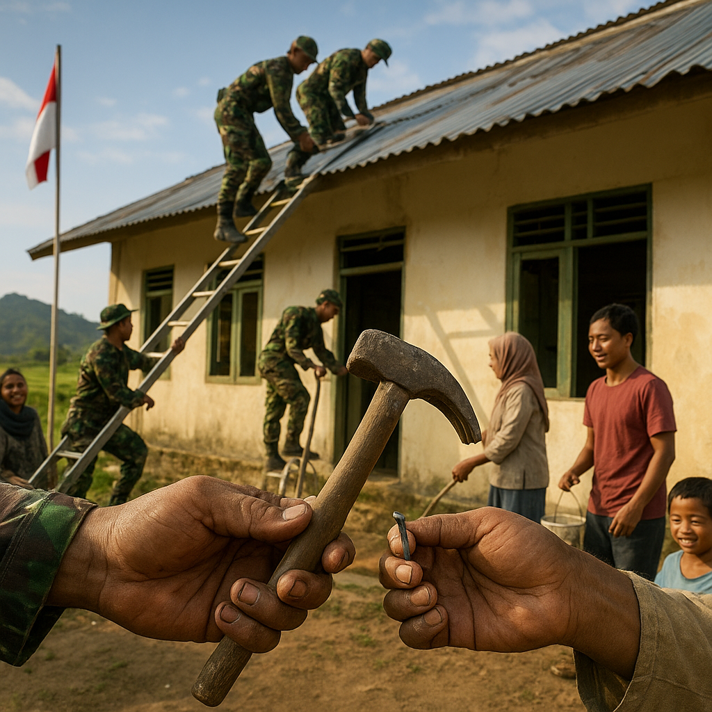 Tangan-tangan Kasar Menyulam Senyum: Satgas TNI Perbaiki Sekolah Rusak di Perbatasan