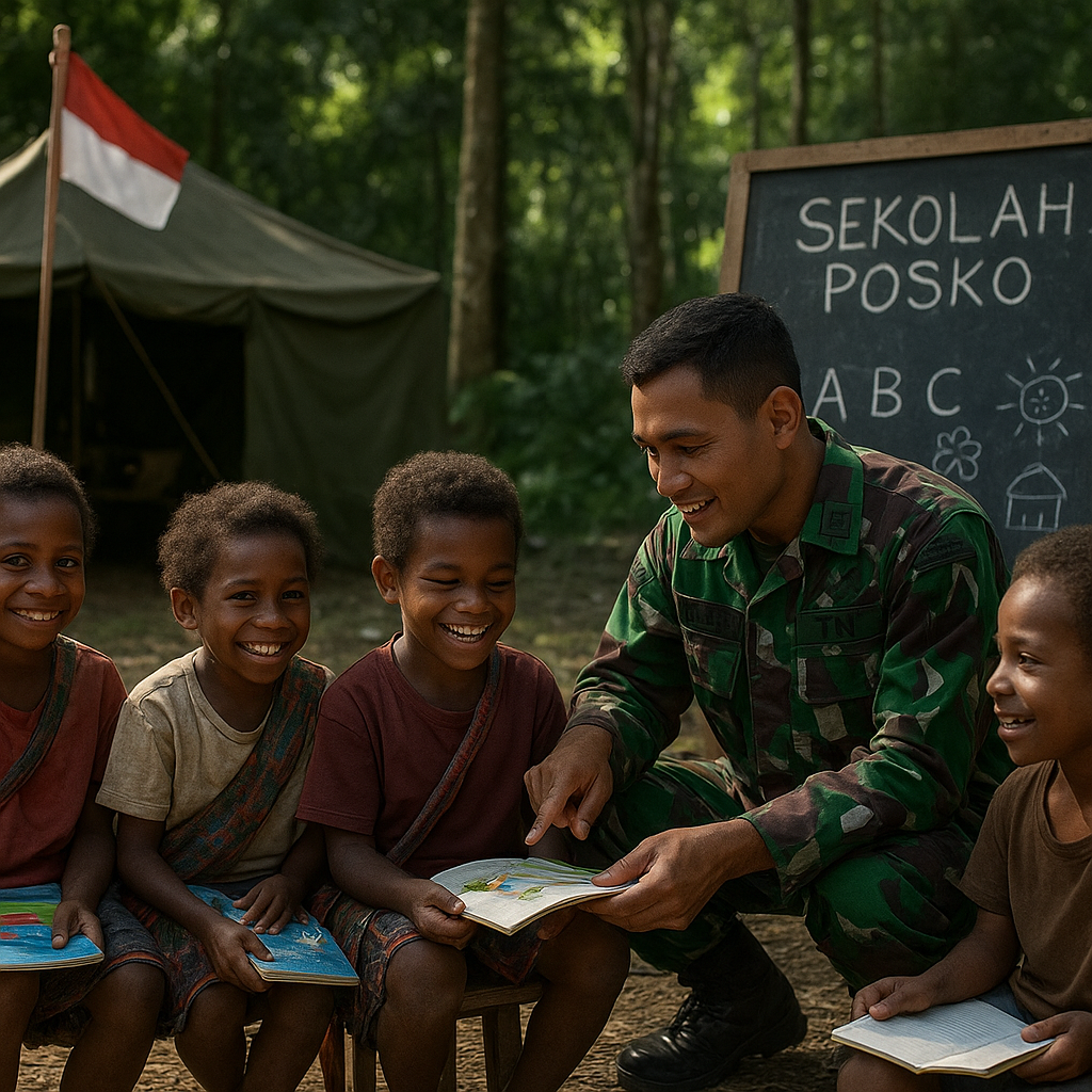 Wajah Ceria Anak-anak di Posko TNI, Belajar dan Bermain di Pinggir Hutan Papua