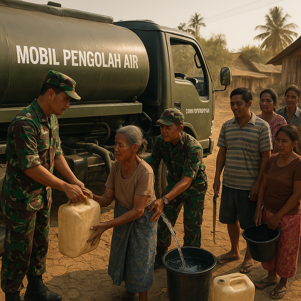 Sumber Hidup Mengalir di Tengah Kering: Kodim Pontianak Bagikan Ribuan Liter Air Bersih untuk Warga Tebang Kacang
