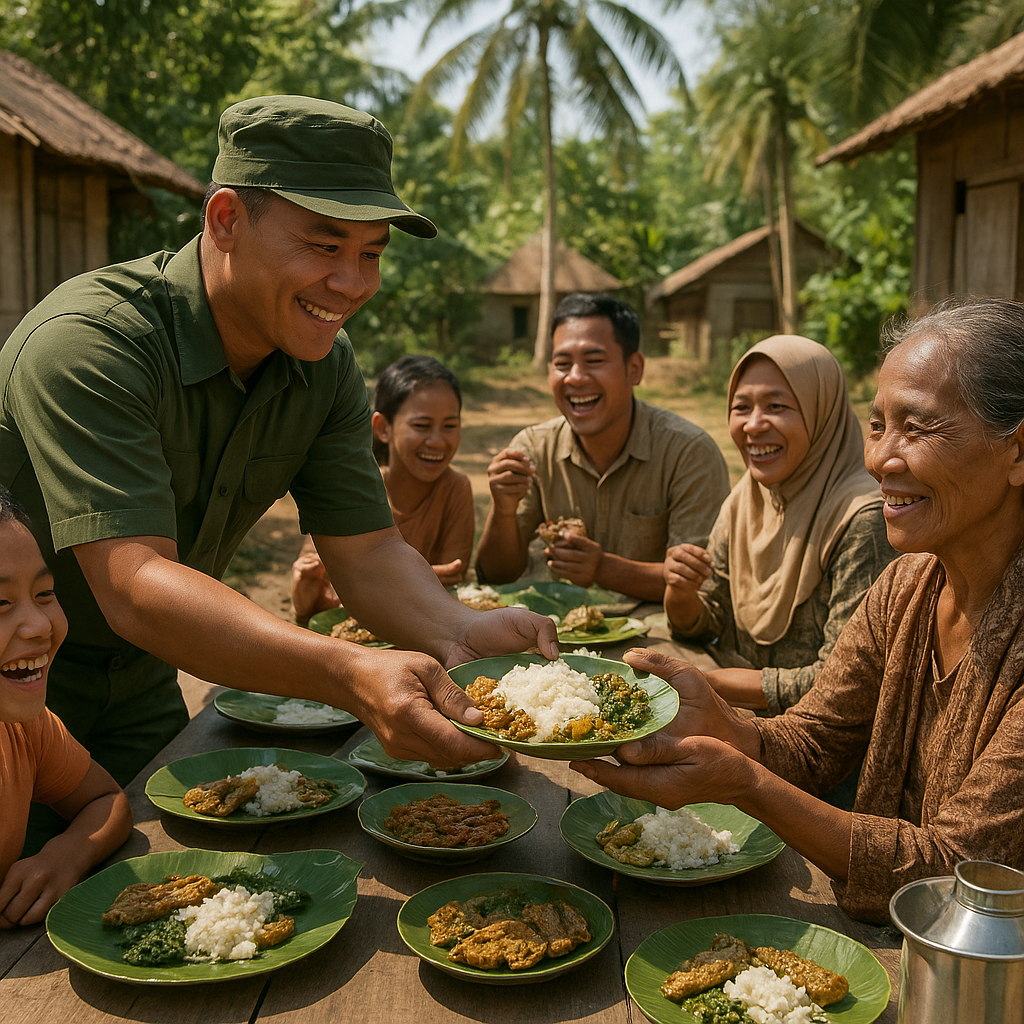 Santap Siang Bersama Warga, Satgas TMMD Lahat Pererat Kebersamaan di Lubuk Tampang