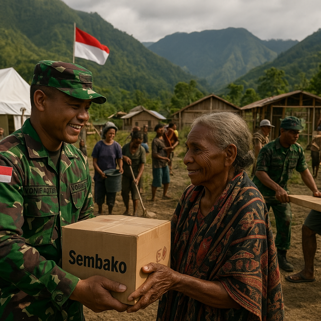 Gotong Royong dan Bagi-Bagi Sembako, Cara Prajurit Yonif 407 PK Berbagi di Okbibab