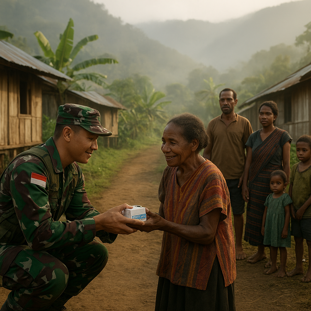 HUT TNI ke-81 di Pedalaman Papua, Prajurit Datang Bawa Obat dan Sembako untuk Warga