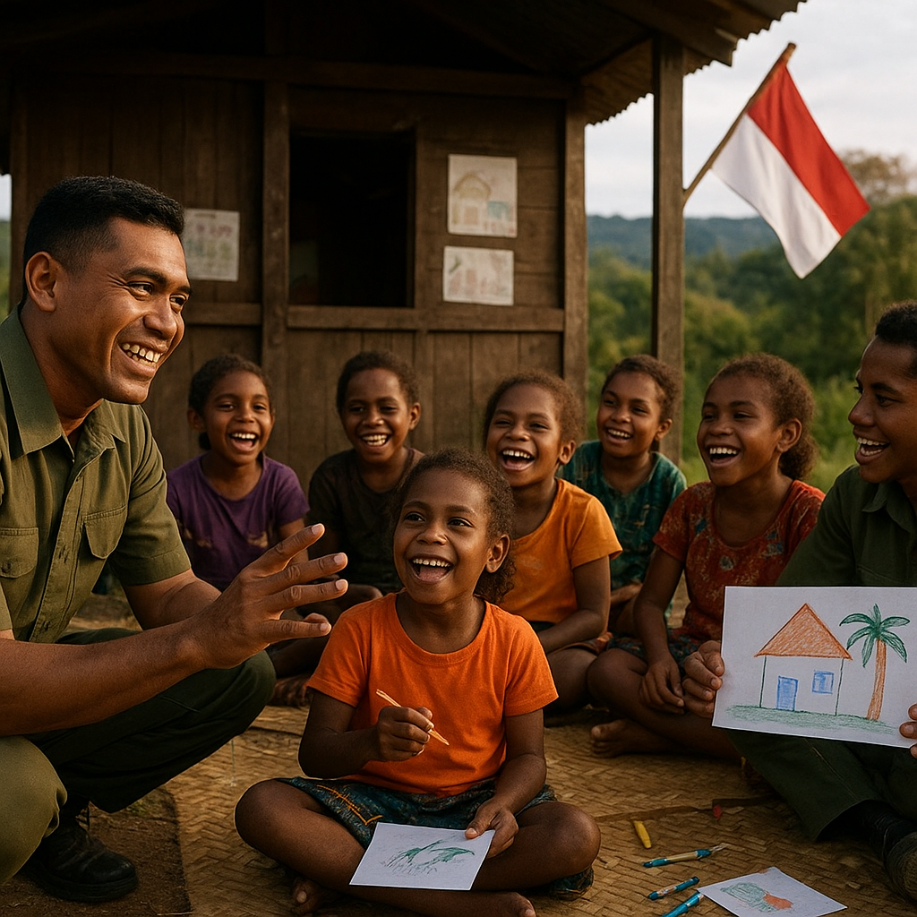 Mengukir Senyum di Perbatasan, Prajurit TNI Ajarkan Anak-Anak Papua Bernyanyi dan Menggambar