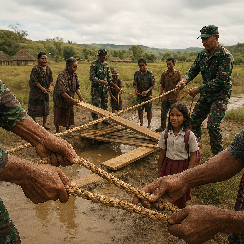TNI AD Bangun Jembatan Gantung di Desa Terpencil Sumba, Warga Tak Lagi Terisolasi Saat Hujan