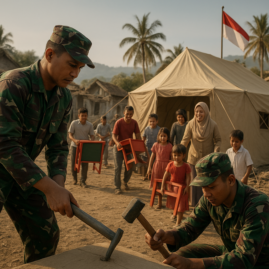 Bantuan Gempa Lombok: TNI Membangun Tenda Sekolah Darurat di Desa