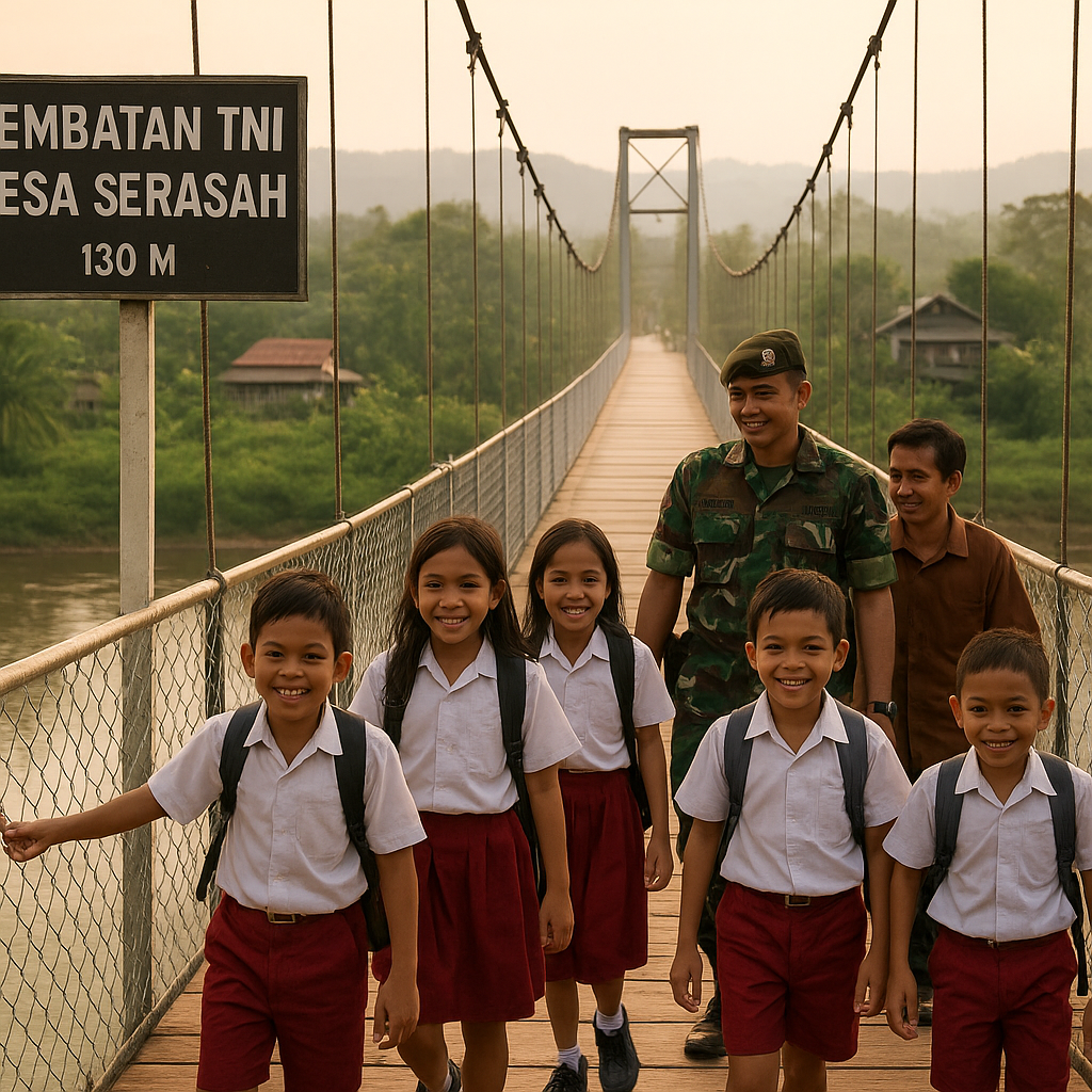 Jembatan TNI Akhiri Keterisolasian, Anak-anak Desa Serasah Kini Tak Lagi Bertaruh Nyawa ke Sekolah