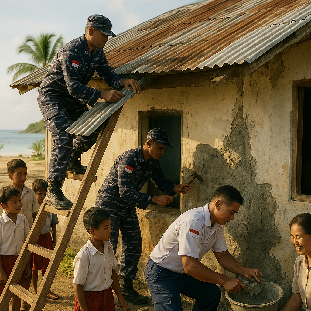 TNI AL Bantu Perbaiki Sekolah Rusak di Pesisir Pulau Terluar
