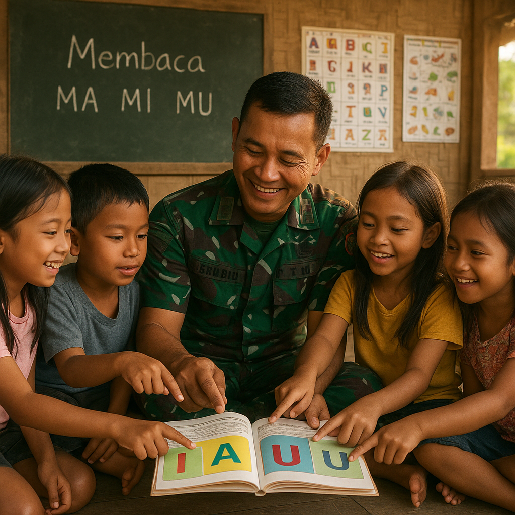Babinsa Jadi Guru Dadakan, Bantu Anak-anak Desa Belajar Membaca