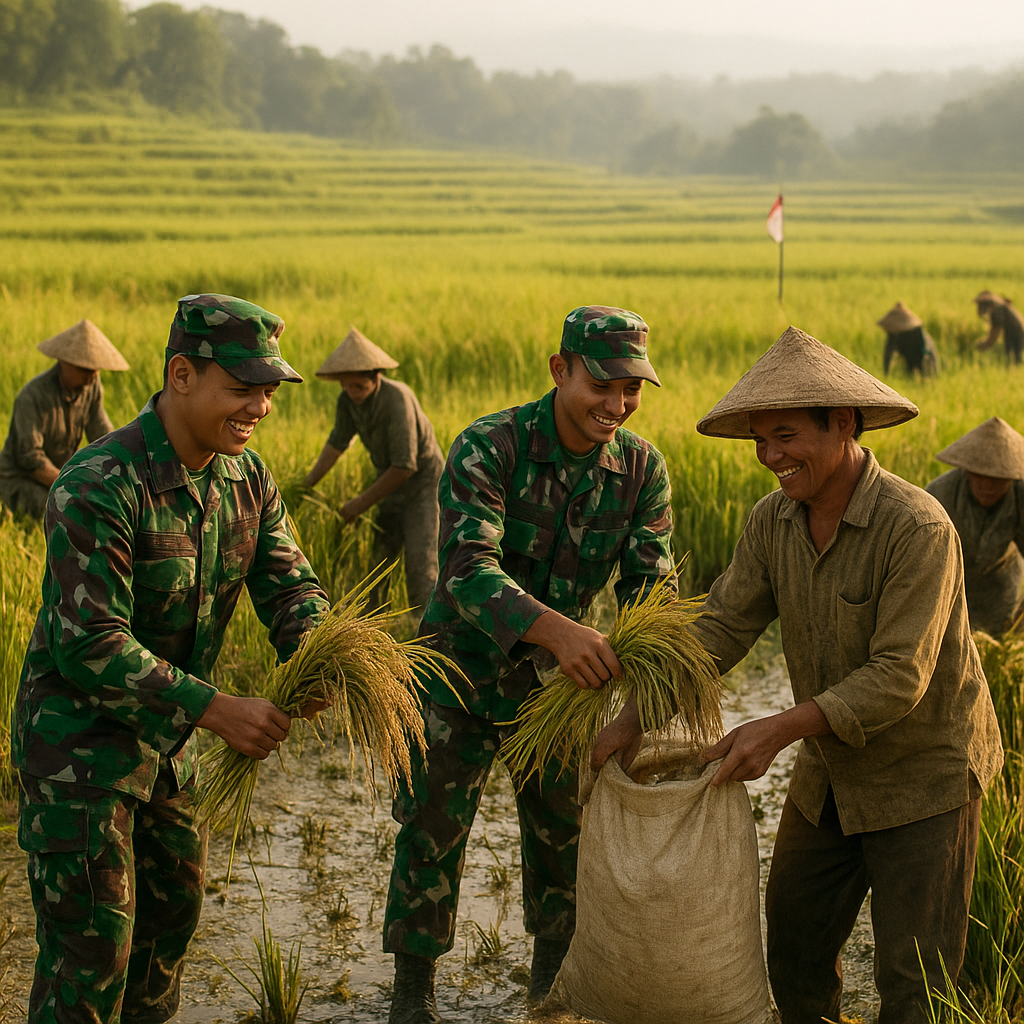 Prajurit TNI Bantu Panen Raya Warga di Lahan Pertanian Perbatasan