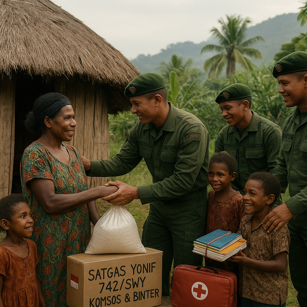 Berbagi Kasih di Honai Mama Mira, Satgas Yonif 742/SWY Eratkan Tali Persaudaraan di Tumbubur