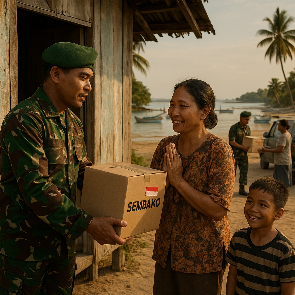 Warga Desa Pesisir Lampung Berterima Kasih atas Bantuan Sembako dari TNI
