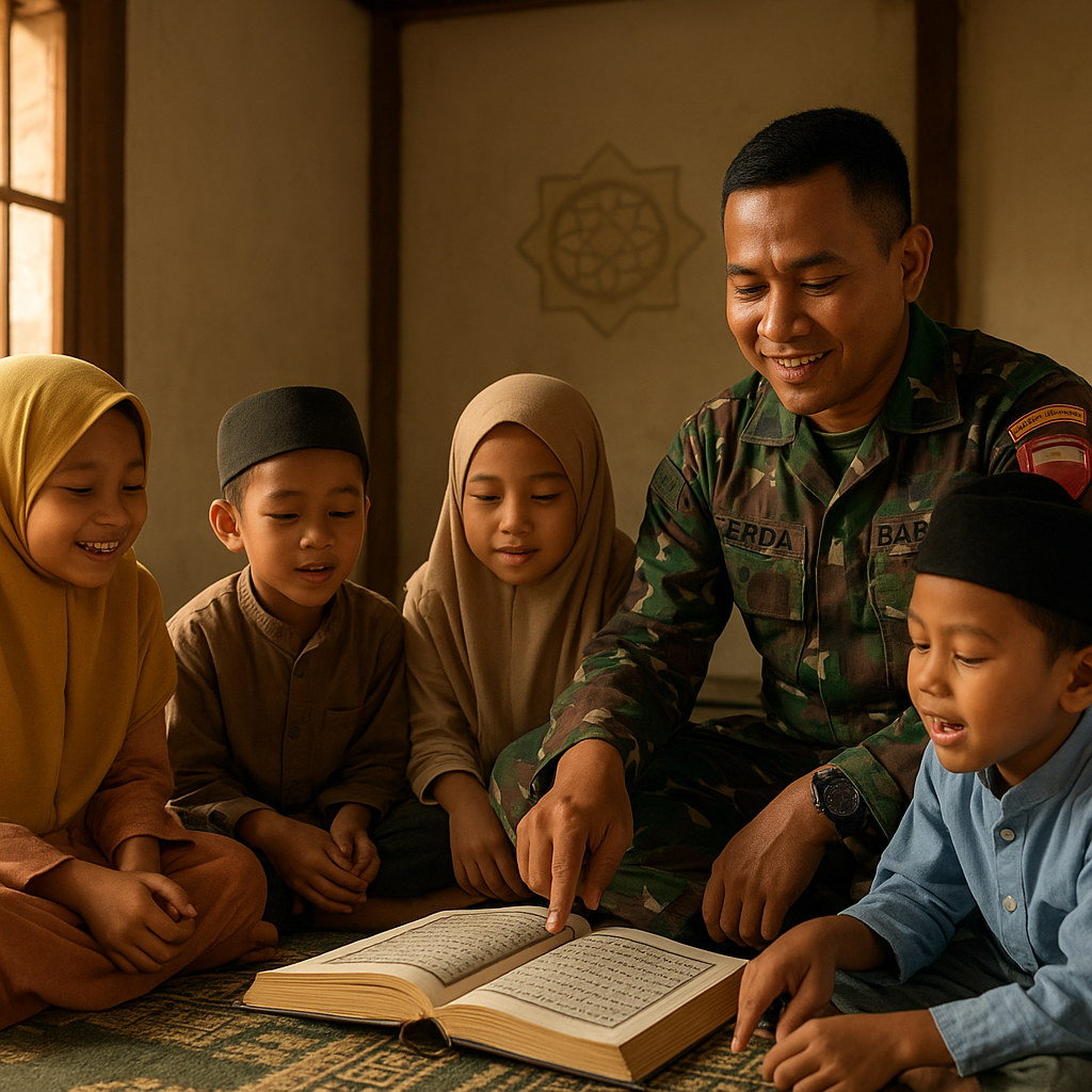 Cerita Hangat: Prajurit TNI Ajak Anak-anak Desa Belajar Mengaji di Mushola