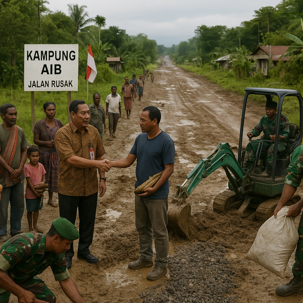 Warga Desa di Papua Keluhkan Jalan Rusak ke Bupati, TNI Bantu Perbaiki