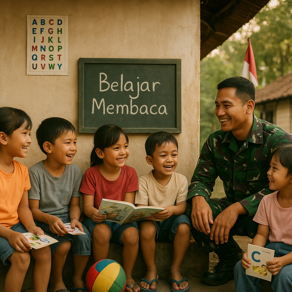 Babinsa Ajak Anak-Anak Desa Belajar Membaca di Pos Kamling, Suasana Belajar Menjadi Ceria