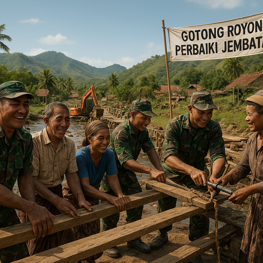 Gotong Royong Perbaiki Jembatan, Prajurit dan Warga Desa di Flores Kian Akrab