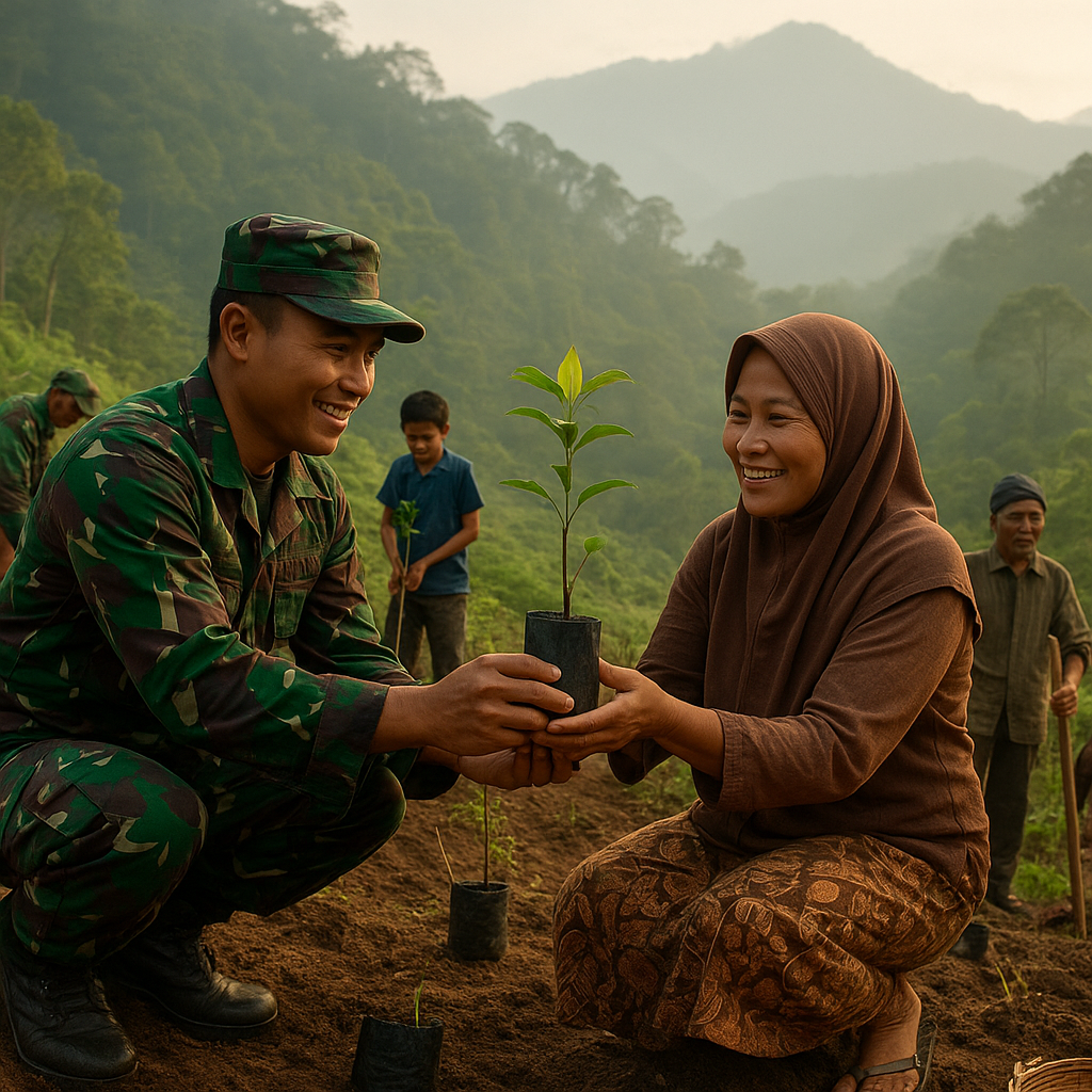 Prajurit TNI Tanam Bibit Bersama Warga di Lereng Gunung Halimun