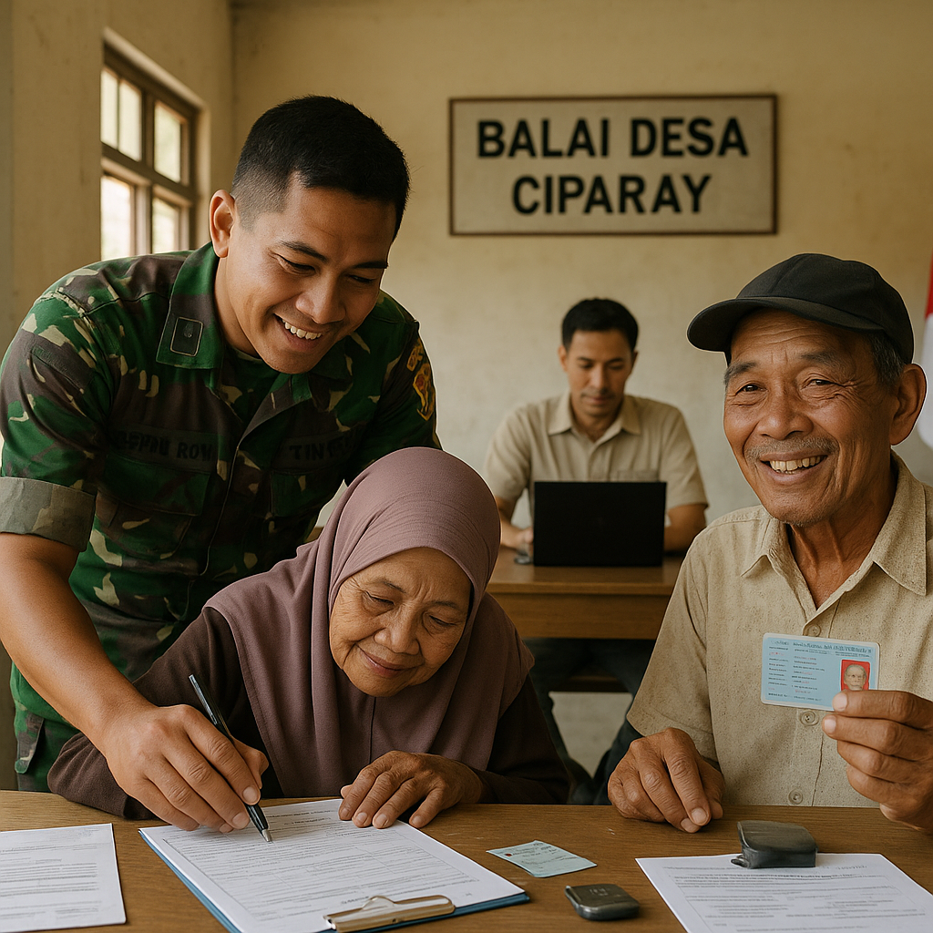 Babinsa Ngantor di Balai Desa, Bantu Urus Administrasi KTP dan KK Warga Lanjut Usia