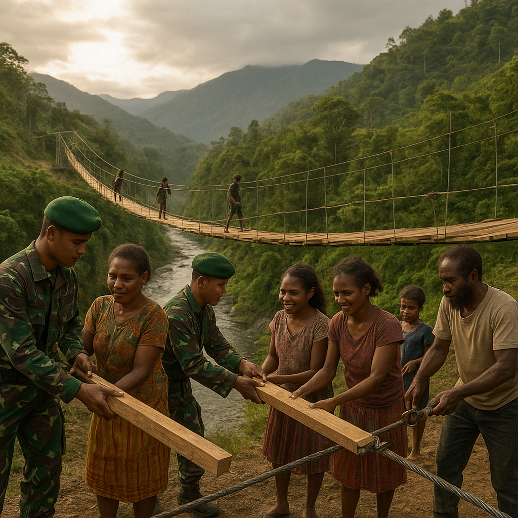 TNI Bangun Jembatan Gantung di Pedalaman Papua, Warga Kini Bisa ke Pasar Tanpa Perahu