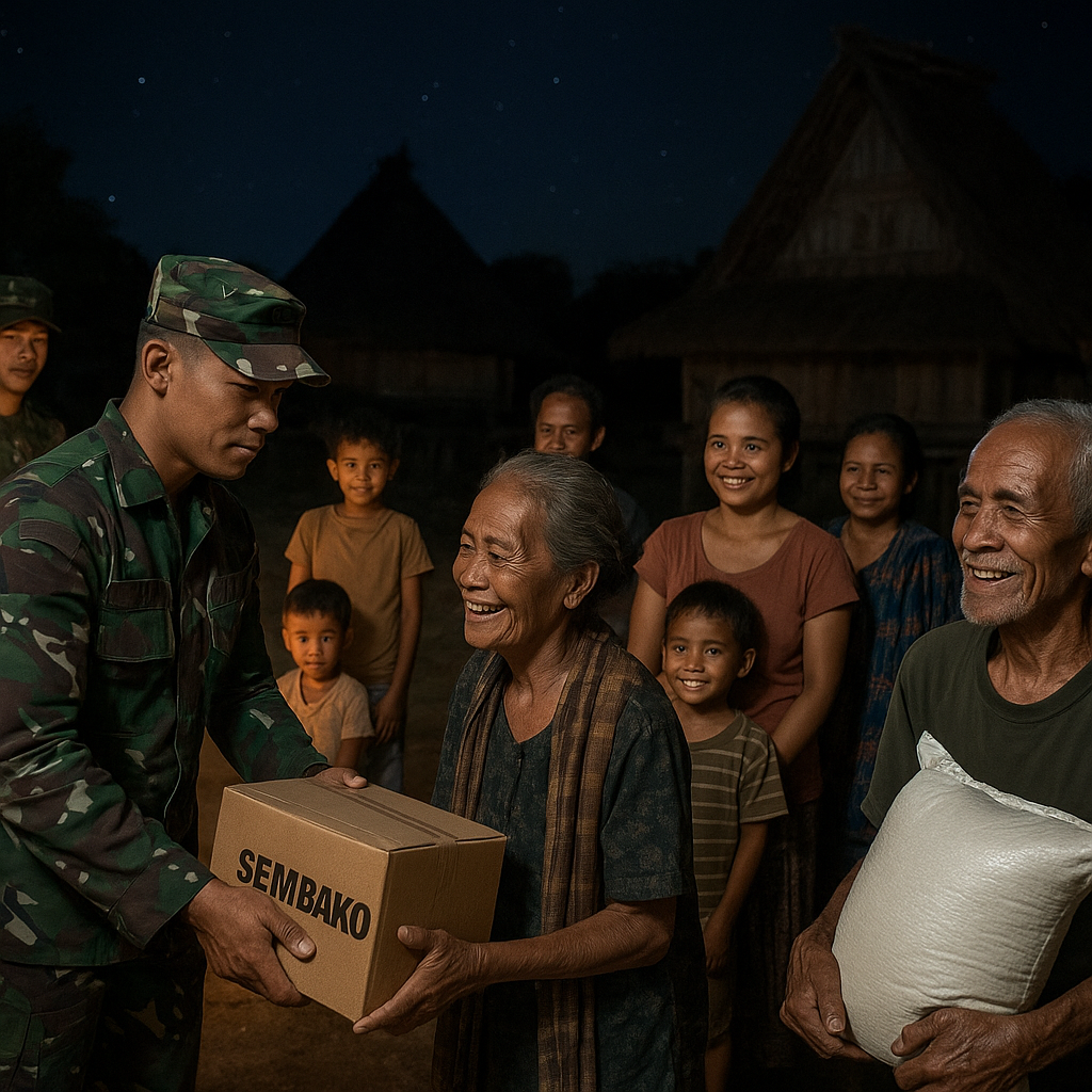 Malam yang Penuh Makna, Pasukan TNI Bagikan Bantuan Sembako di Desa Terpencil Sumba Barat Daya