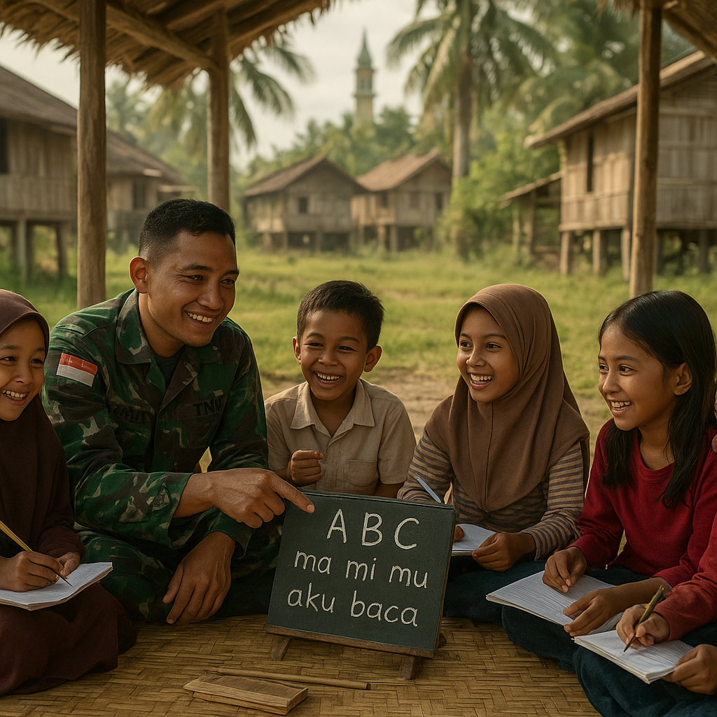 Cerita Hangat: Prajurit TNI Mengajar Anak-anak Desa Baca Tulis di Aceh