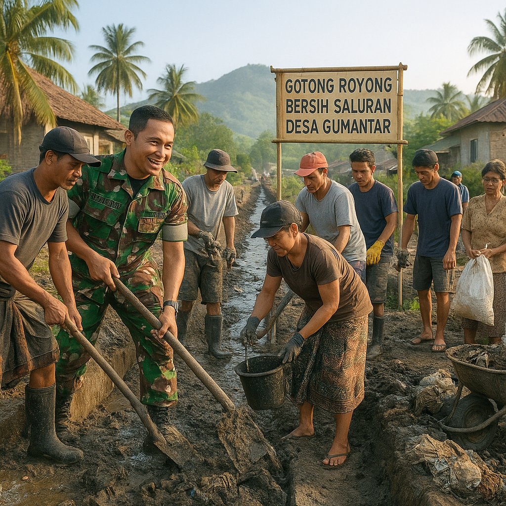 Babinsa di Lombok Utara Ajak Warga Bersihkan Saluran Air Cegah Banjir