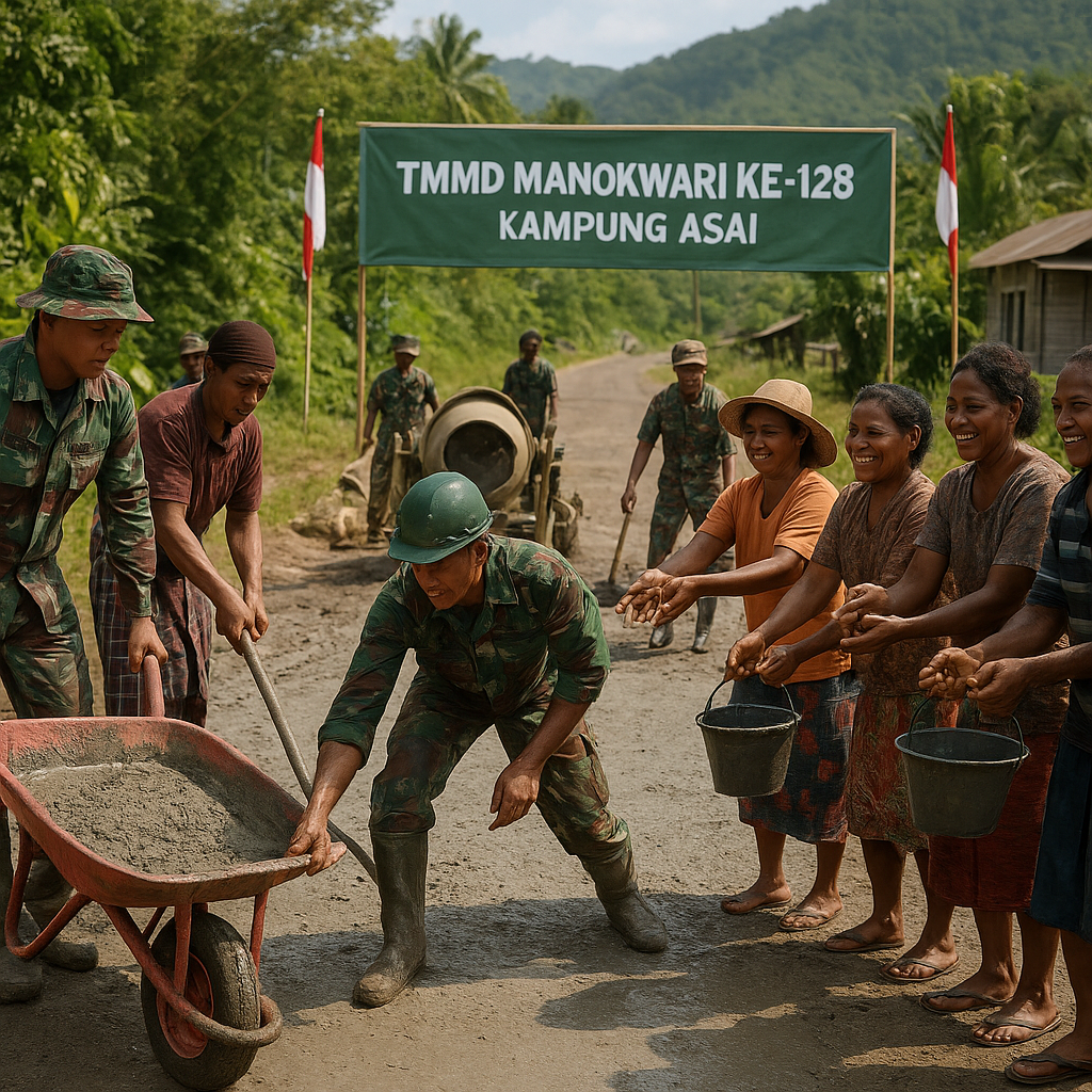 Gotong Royong Percepat Pengecoran Jalan TMMD di Manokwari