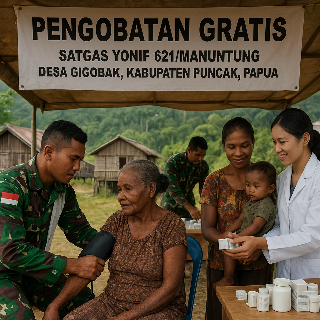 Jemput Bola Layani Warga Pedalaman Papua, Satgas Yonif 621 Beri Pengobatan Gratis