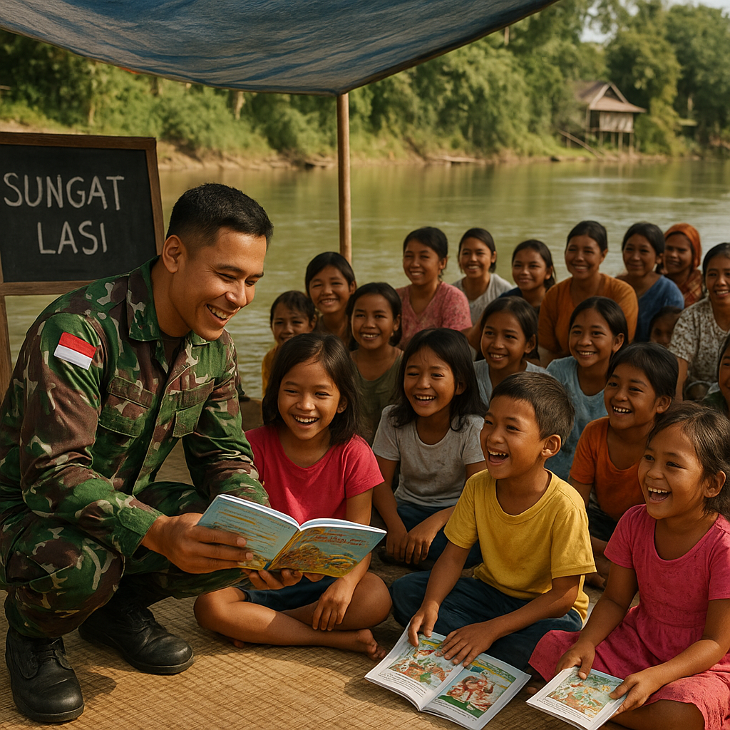Prajurit TNI Mengajar Anak-Anak Sungai Lasi, Membaca Kini Jadi Kegembiraan