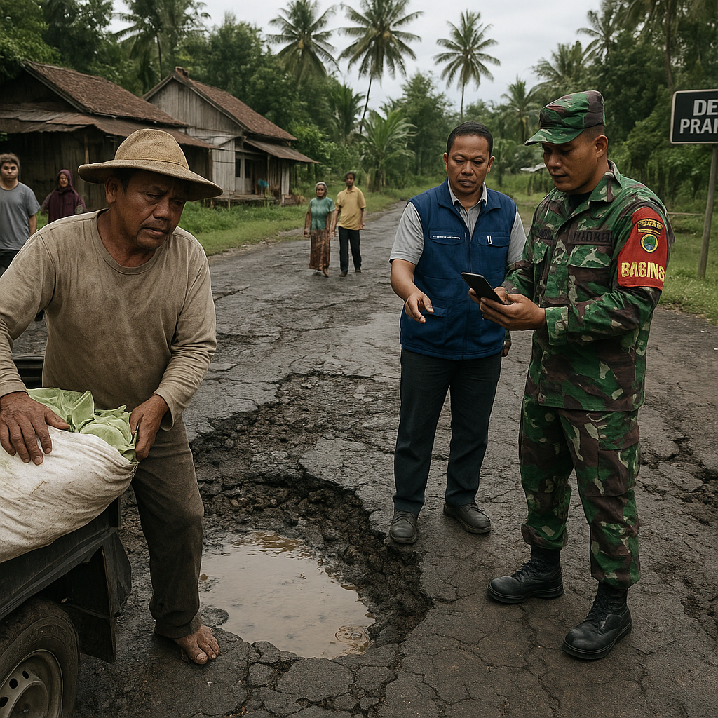 Warga Desa Prapatan Keluhkan Jalan Rusak, Babinsa Langsung Koordinasi dengan PUPR