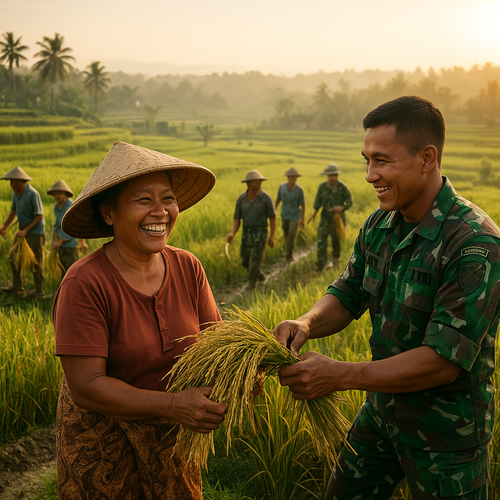 TNI Bantu Panen Padi di Desa Banyumas, Petani Senyum Lepas