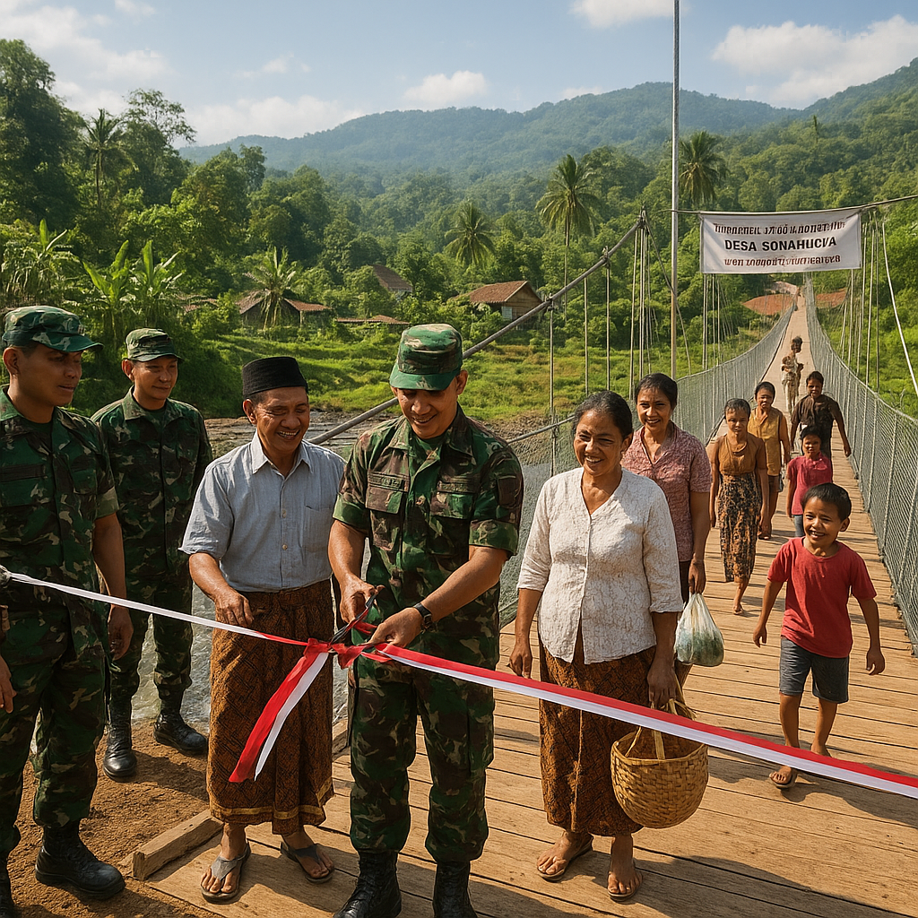 TNI Bangun Jembatan Gantung di Desa Terisolasi, Warga Kini Bisa ke Pasar Tanpa Berlama-lama