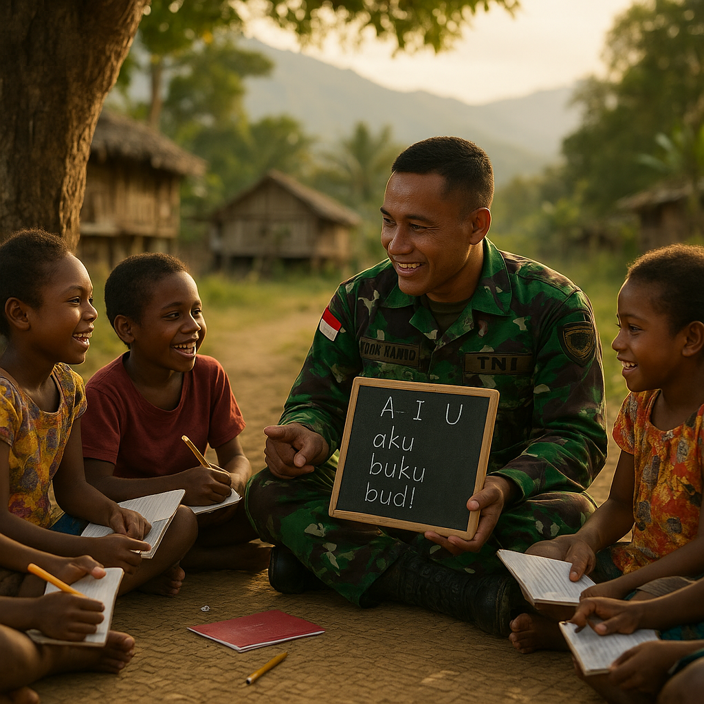 Cerita Hangat: Prajurit TNI Ajari Anak-Anak Desa di Papua Membaca di Bawah Pohon