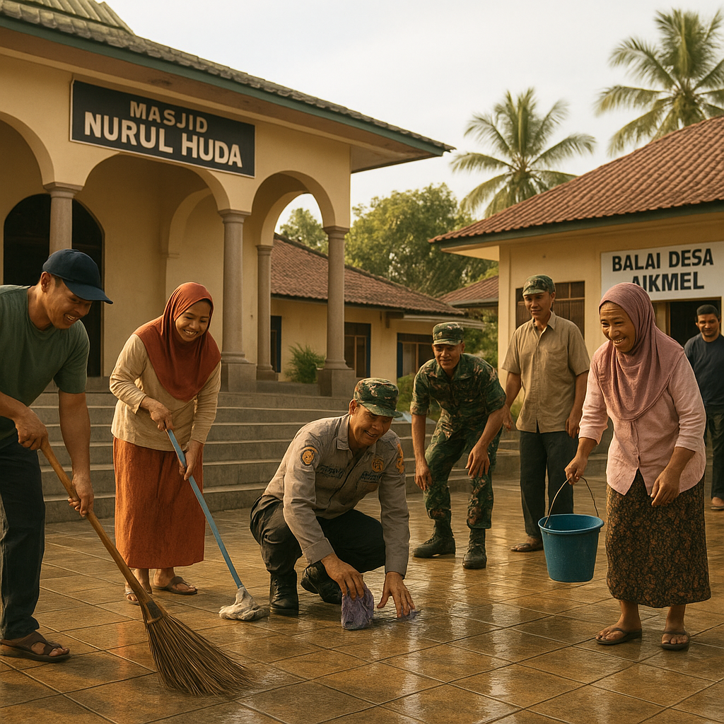 Polres dan Kodim di Lombok Timur Bersihkan Masjid dan Balai Desa