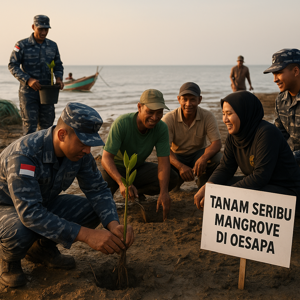 TNI AU Tanam Seribu Mangrove di Pesisir Oesapa, Warga Ikut Serta