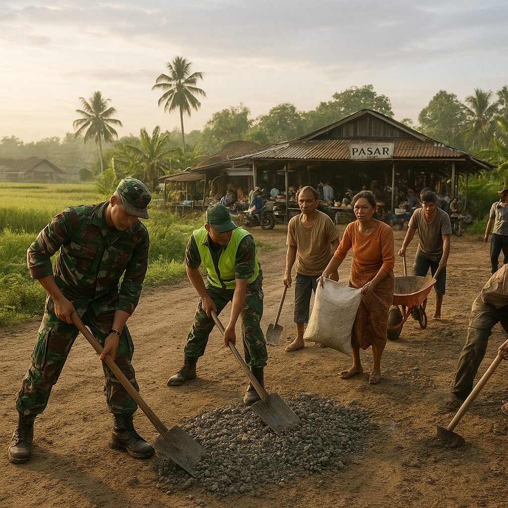 Ketika Prajurit TNI Jadi 'Teknisi Dadakan' Perbaiki Jalan Rusak Menuju Pasar Desa