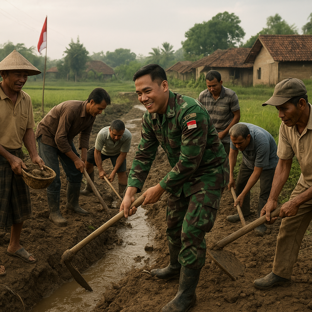 Babinsa Koramil 0823 Bantu Petani Desa Sumberharjo Perbaiki Saluran Irigasi